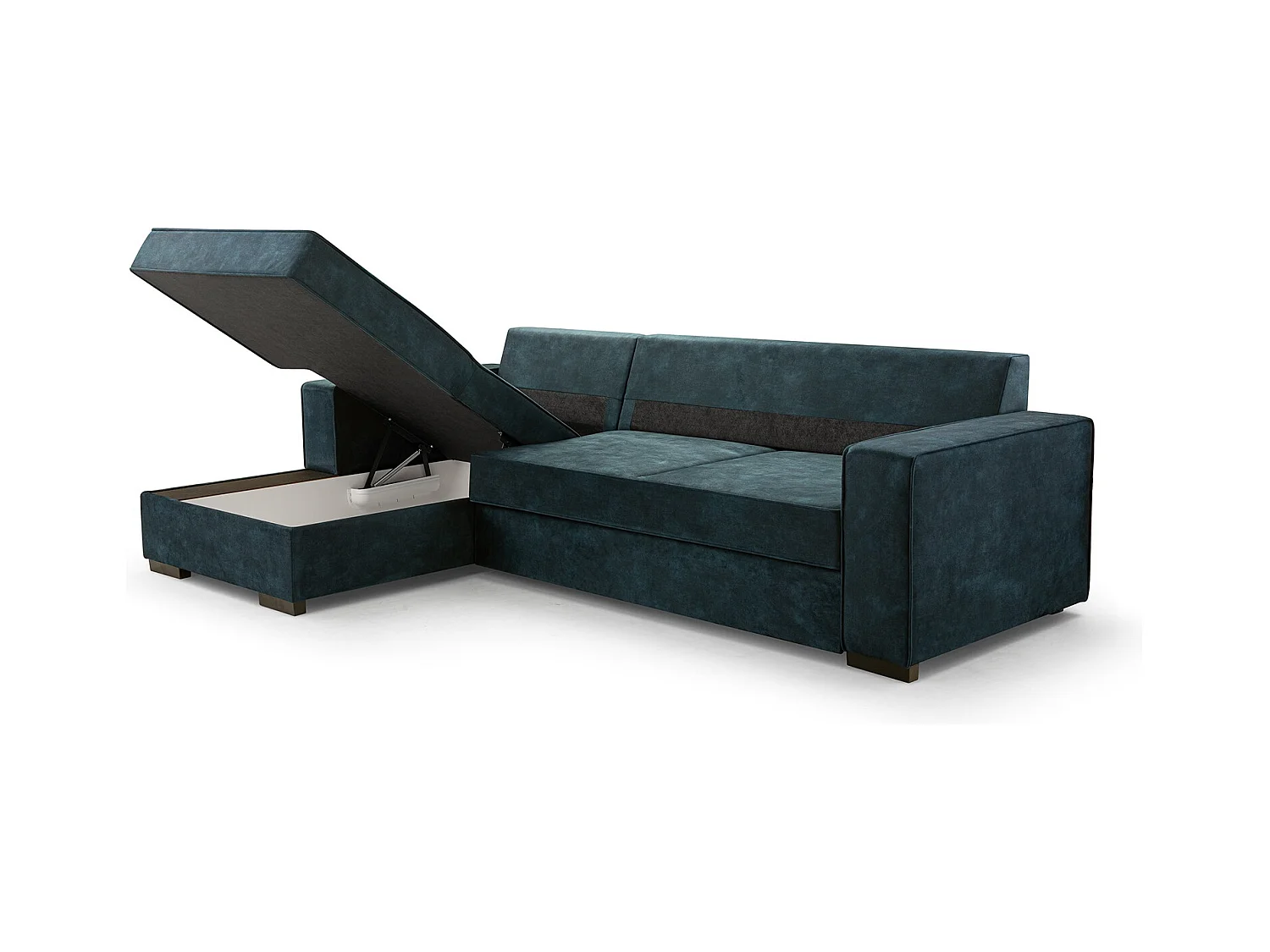Schlafcouch mit Stauraum & Schlaffunktion – Sofa mit Automatik-Wagenmechanismus, Veloursstoff, gepolstertes Ecksofa | 223x160 cm | Grau, Linke Seite