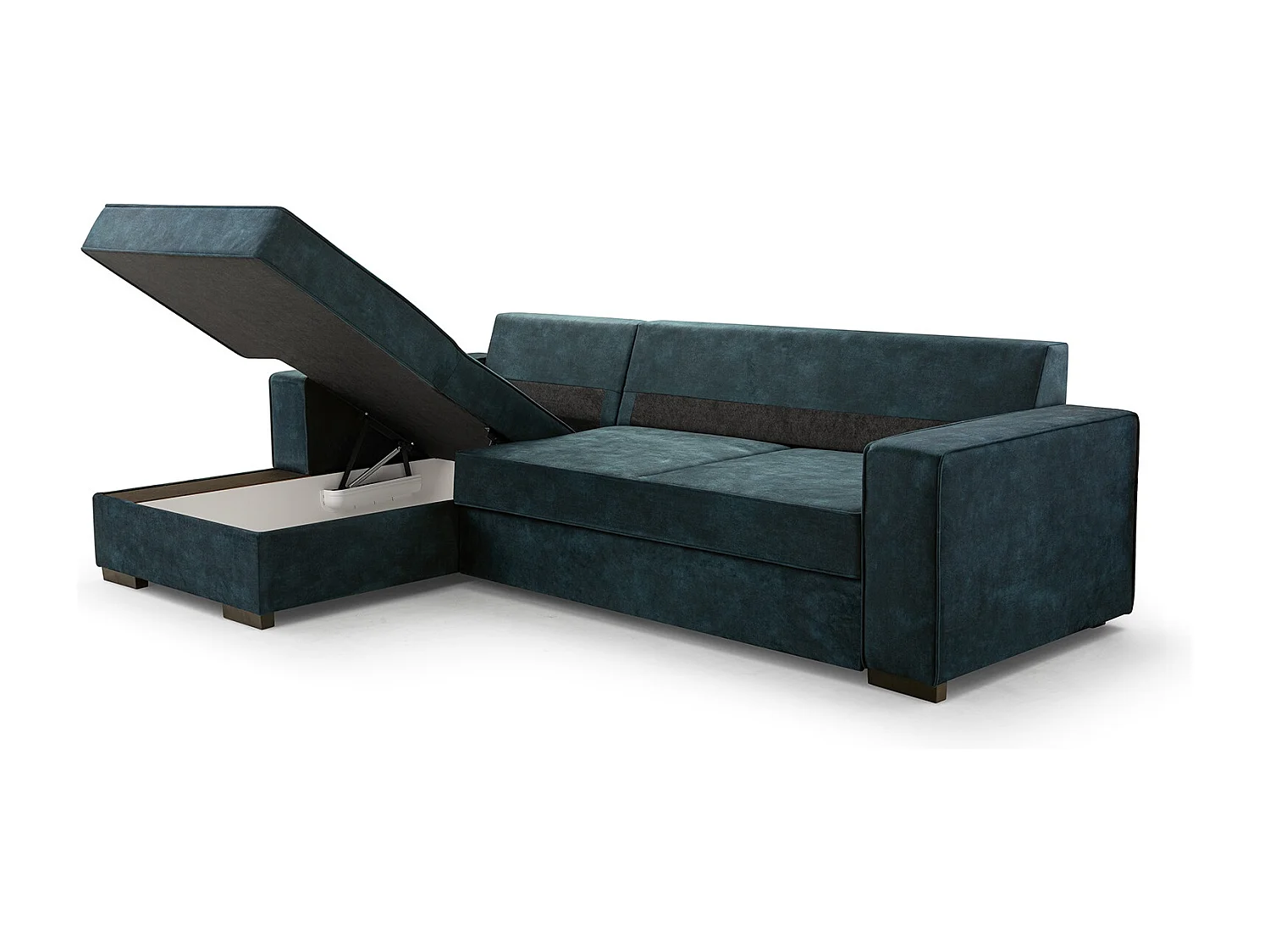 Divano trasformabile con contenitore e funzione letto-Meccanismo automatico, tessuto velluto, divano angolare imbottito, 223x160cm, Grigio, sinistra