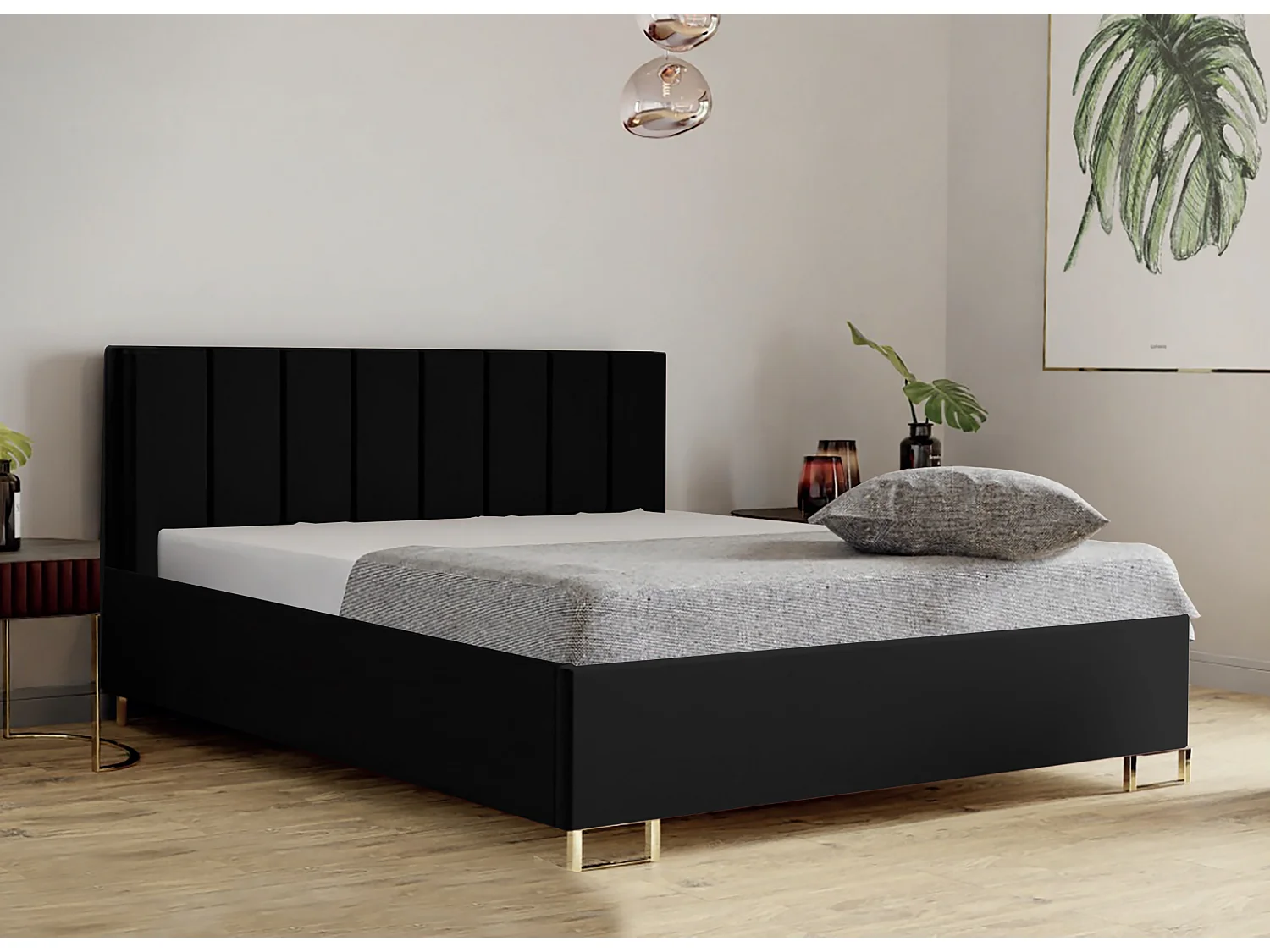 Polsterbett MALIBU 120x200 Blau, VELUTTO-Stoff, gepolstertes Kopfteil, Bettkasten mit Gasdruckfeder, 39 cm hoch, Schwarz