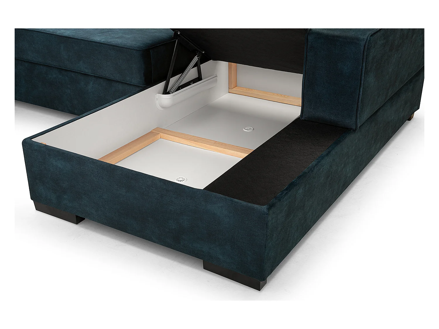 Schlafcouch mit Stauraum & Schlaffunktion – Sofa mit Automatik-Wagenmechanismus, Veloursstoff, gepolstertes Ecksofa | 223x160 cm | Gold, Rechte Seite