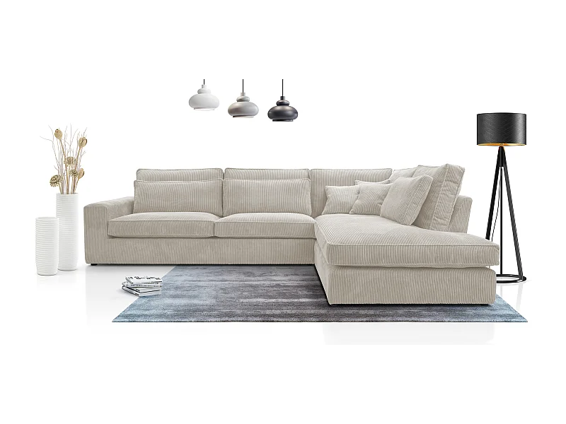 Ecksofa COBRA, Stoff-LINCOLN, Modernes Ecksofa Mit Kissen, Wellenfederung, Rückseite Bezogen, Freistehend, Rechts-Layout 89x314x224cm, LEER