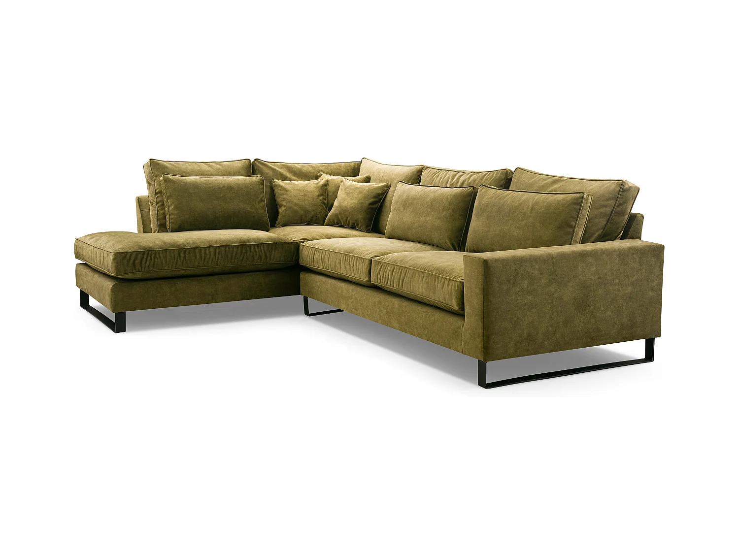 Ecksofa Freistehend L-förmig mit Wasserabweisendem Torre-Bezug, Abnehmbaren Kissen und Schwarzen Metallfüßen – Linke Seite 314x224x90 cm, Platina