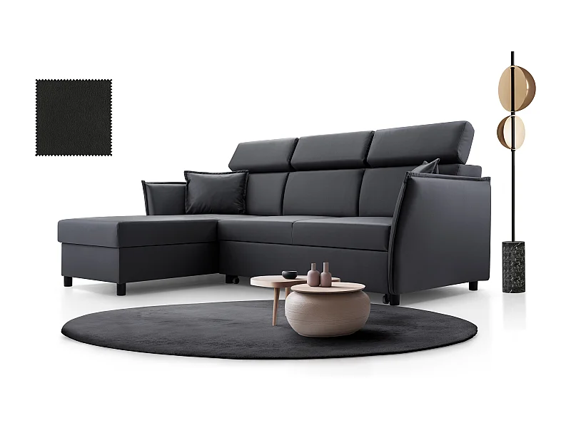 Ecksofa mit Schlaffunktion und Bettkasten-198x127cm,Verstellbare Kopfstützen,Schlafsofa,Bettsofa,Freistehend,Außenmaße 227x161,Linke Seite,Graphit