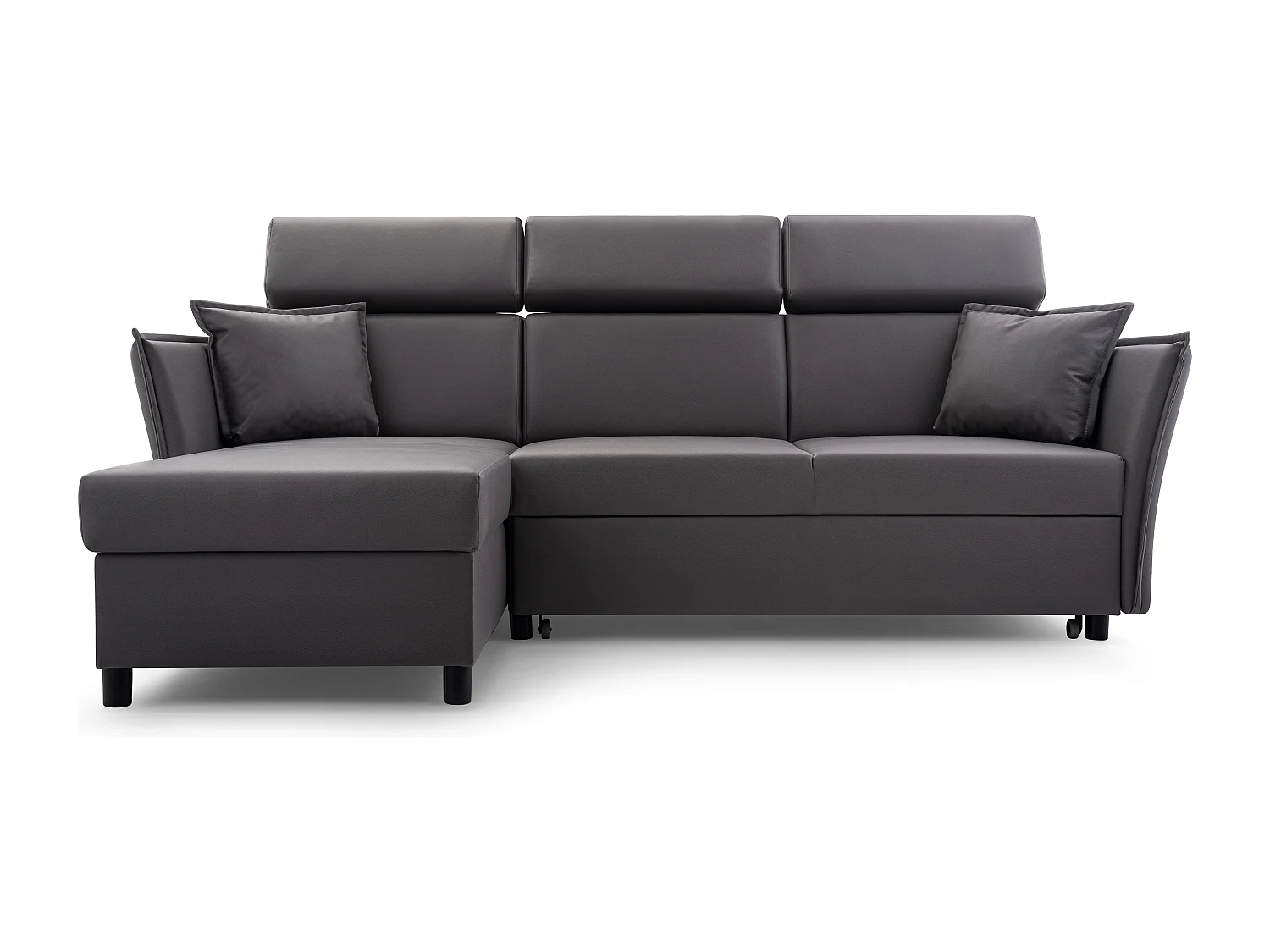 Ecksofa mit Schlaffunktion und Bettkasten-198x127cm,Verstellbare Kopfstützen,Schlafsofa,Bettsofa,Freistehend,Außenmaße 227x161,Linke Seite,Graphit