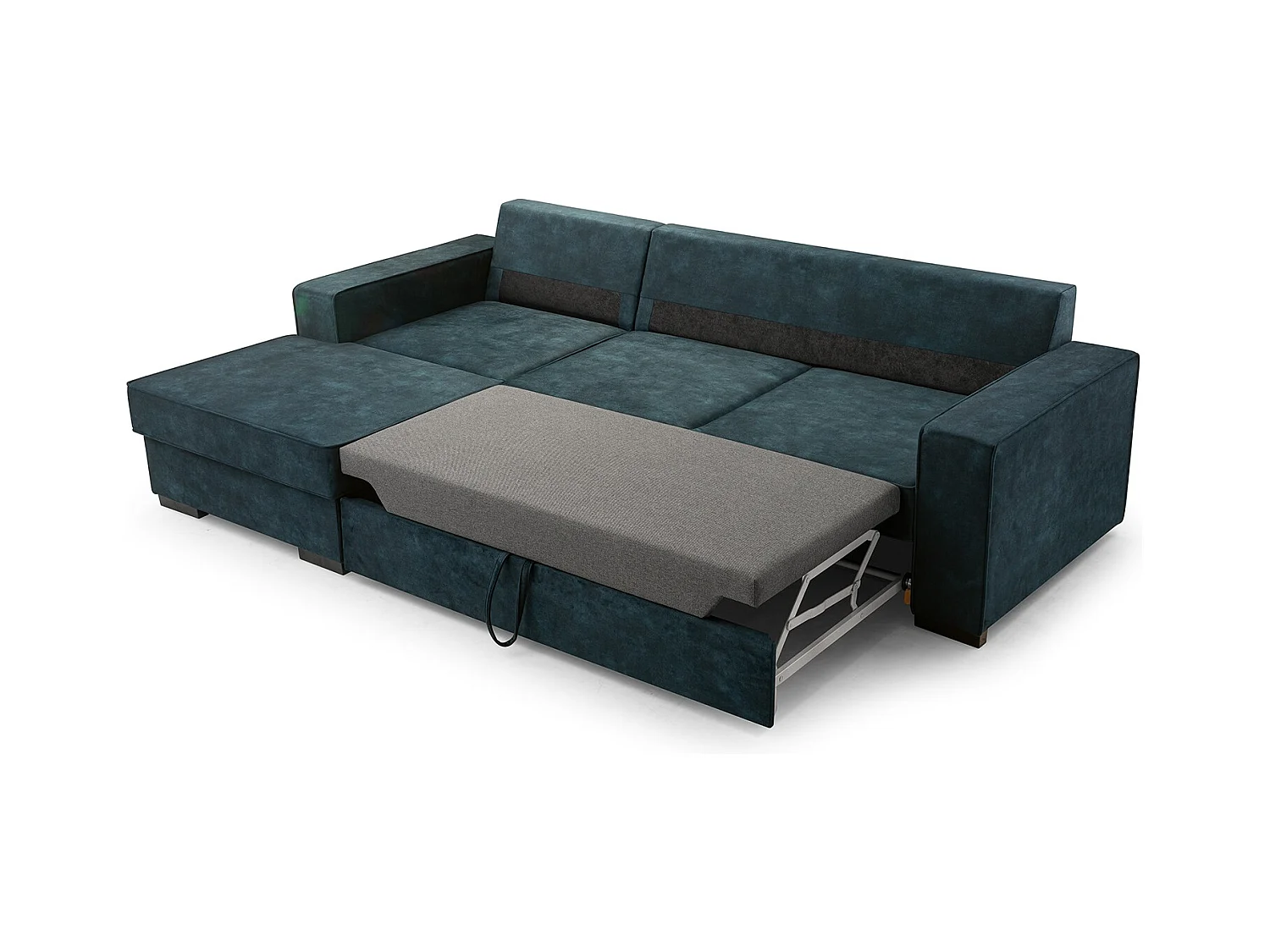 Schlafcouch mit Stauraum & Schlaffunktion – Sofa mit Automatik-Wagenmechanismus, Veloursstoff, gepolstertes Ecksofa | 223x160 cm | Grün, Linke Seite