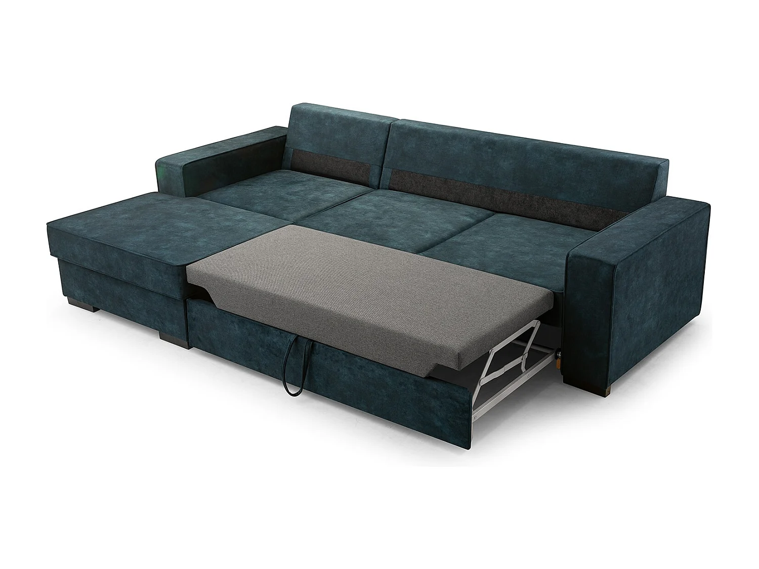 Schlafcouch mit Stauraum & Schlaffunktion – Sofa mit Automatik-Wagenmechanismus, Veloursstoff, gepolstertes Ecksofa | 223x160 cm | Grün, Linke Seite