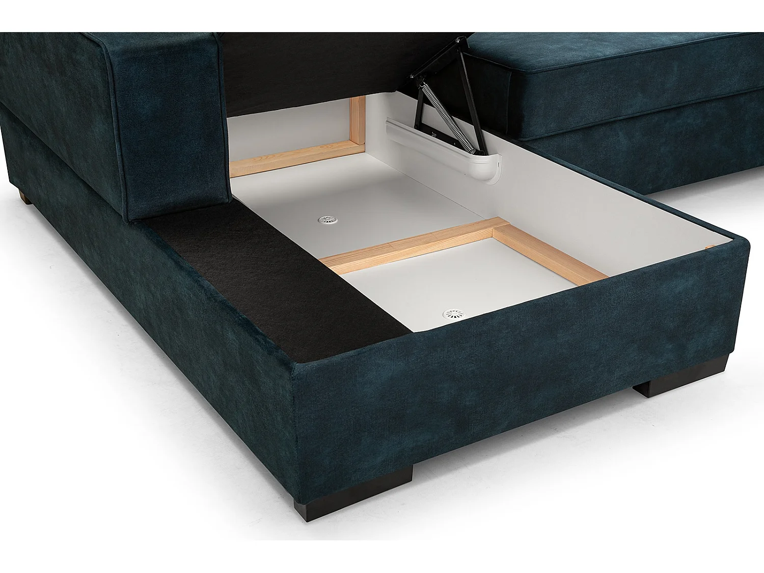 Schlafcouch mit Stauraum & Schlaffunktion – Sofa mit Automatik-Wagenmechanismus, Veloursstoff, gepolstertes Ecksofa | 223x160 cm | Grün, Linke Seite