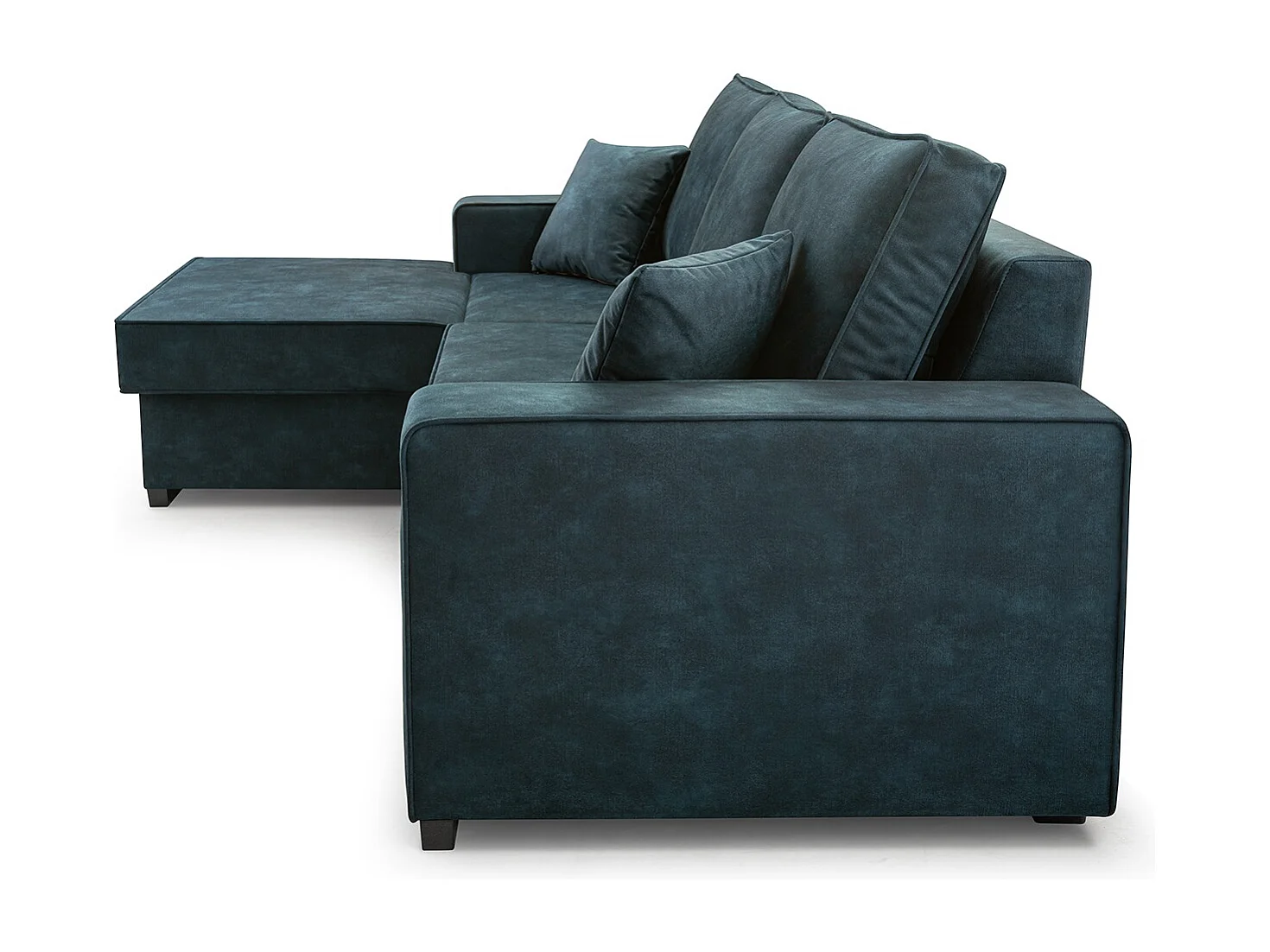 Schlafcouch mit Stauraum & Schlaffunktion – Sofa mit Automatik-Wagenmechanismus, Veloursstoff, gepolstertes Ecksofa | 223x160 cm | Grün, Linke Seite