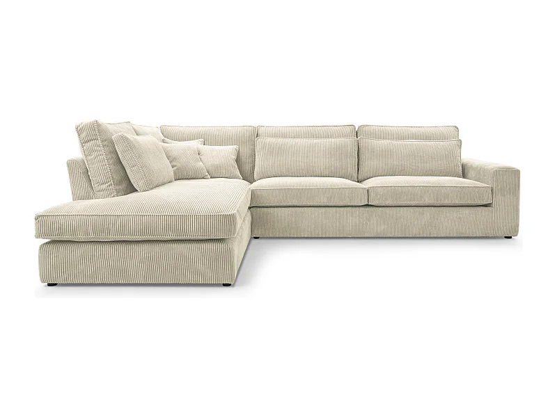 Ecksofa COBRA, Stoff-LINCOLN, Modernes Ecksofa Mit Kissen, Wellenfederung, Rückseite Bezogen, Freistehend, Links-Layout 89x314x224cm, BEIGE