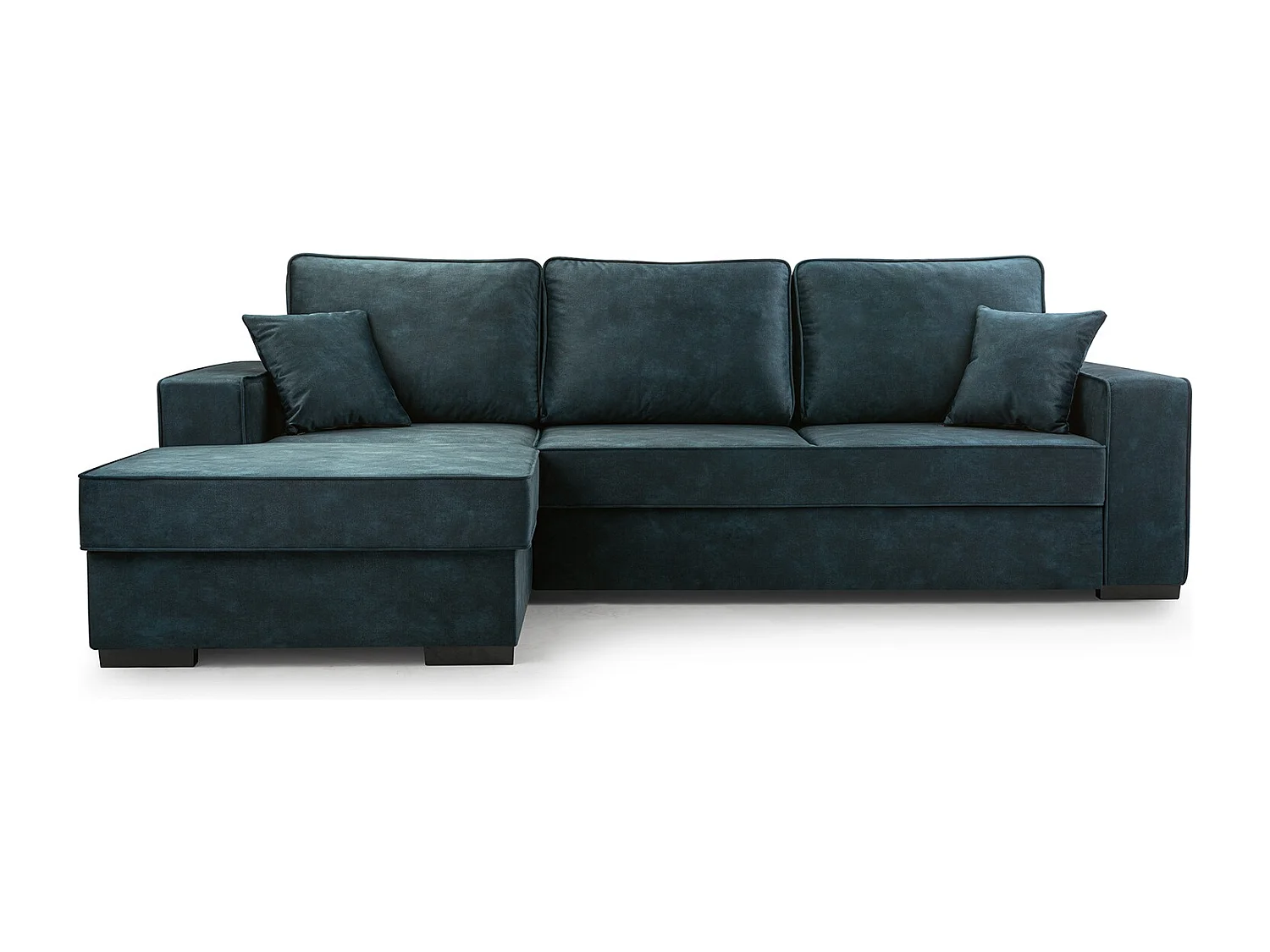 Schlafcouch mit Stauraum & Schlaffunktion – Sofa mit Automatik-Wagenmechanismus, Veloursstoff, gepolstertes Ecksofa | 223x160 cm | Blau, Linke Seite