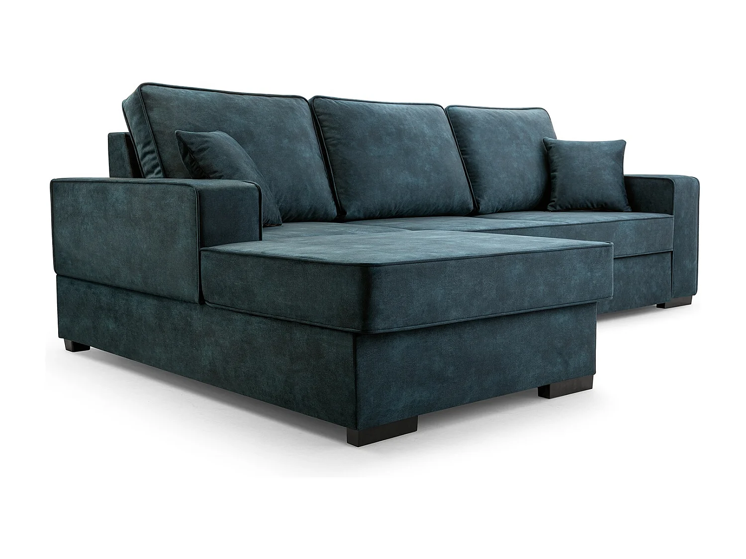 Schlafcouch mit Stauraum & Schlaffunktion – Sofa mit Automatik-Wagenmechanismus, Veloursstoff, gepolstertes Ecksofa | 223x160 cm | Blau, Linke Seite