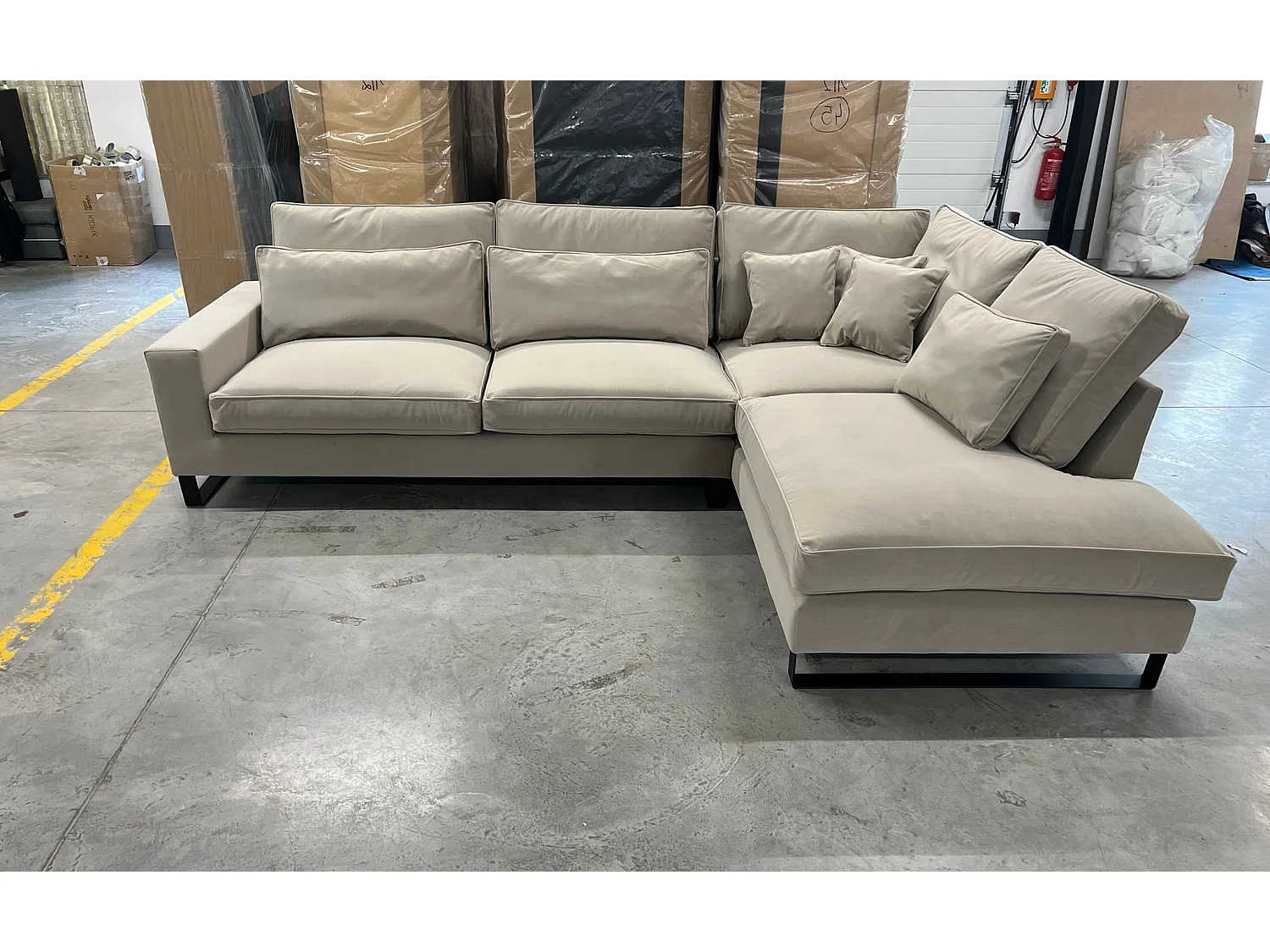 Ecksofa Freistehend L-förmig mit Wasserabweisendem Torre-Bezug, Abnehmbaren Kissen und Schwarzen Metallfüßen – Rechte Seite 314x224x90 cm, Blau