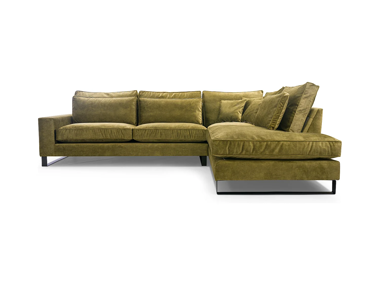 Ecksofa Freistehend L-förmig mit Wasserabweisendem Torre-Bezug, Abnehmbaren Kissen und Schwarzen Metallfüßen – Rechte Seite 314x224x90 cm, Grün