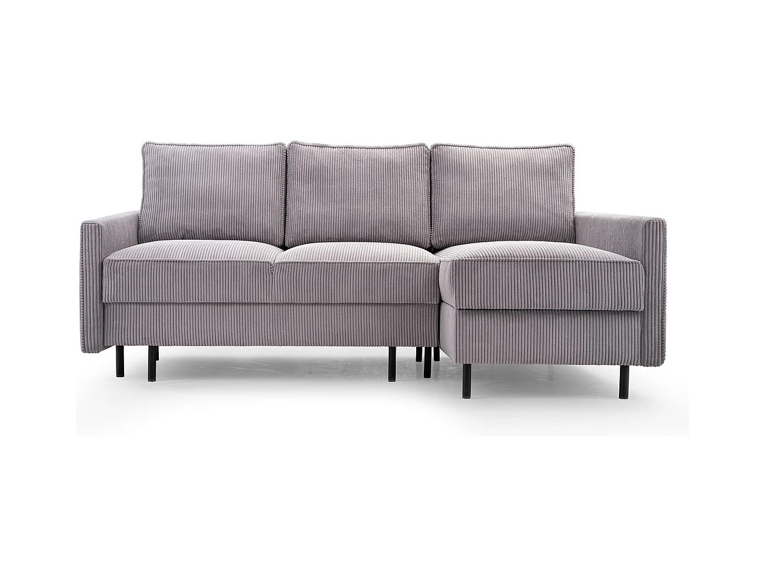 Ecksofa, ROBIN Sofa Mit Cordstoff-POSO, Ausziehbar, Schlafbereich 145x203cm, Robustes Holzgestell, Rechte Seite, HELLGRAU