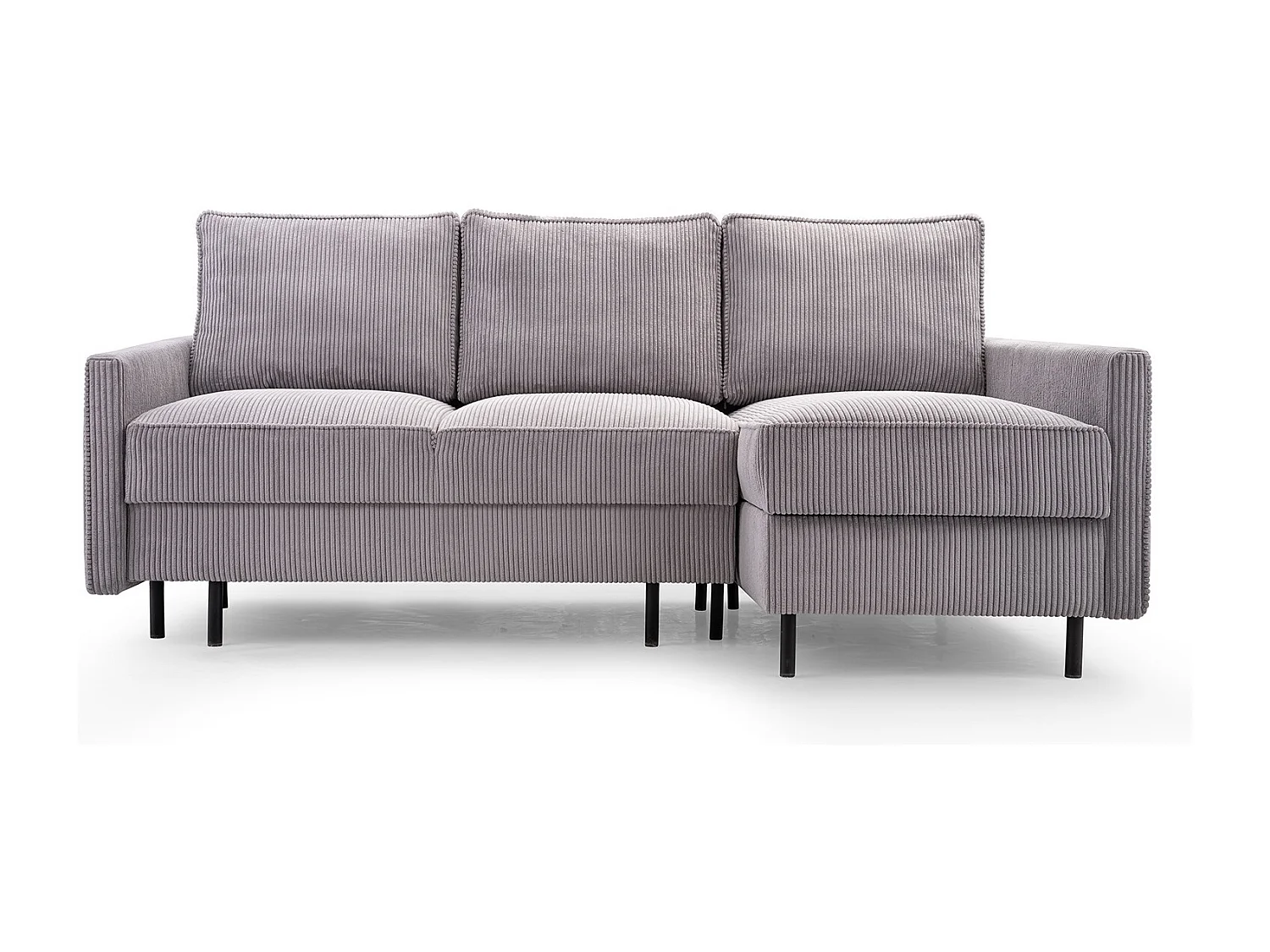Ecksofa, ROBIN Sofa Mit Cordstoff-POSO, Ausziehbar, Schlafbereich 145x203cm, Robustes Holzgestell, Rechte Seite, HELLGRAU