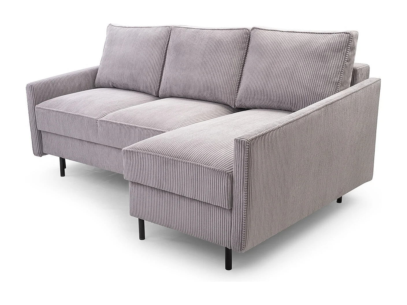 Ecksofa, ROBIN Sofa Mit Cordstoff-POSO, Ausziehbar, Schlafbereich 145x203cm, Robustes Holzgestell, Rechte Seite, HELLGRAU