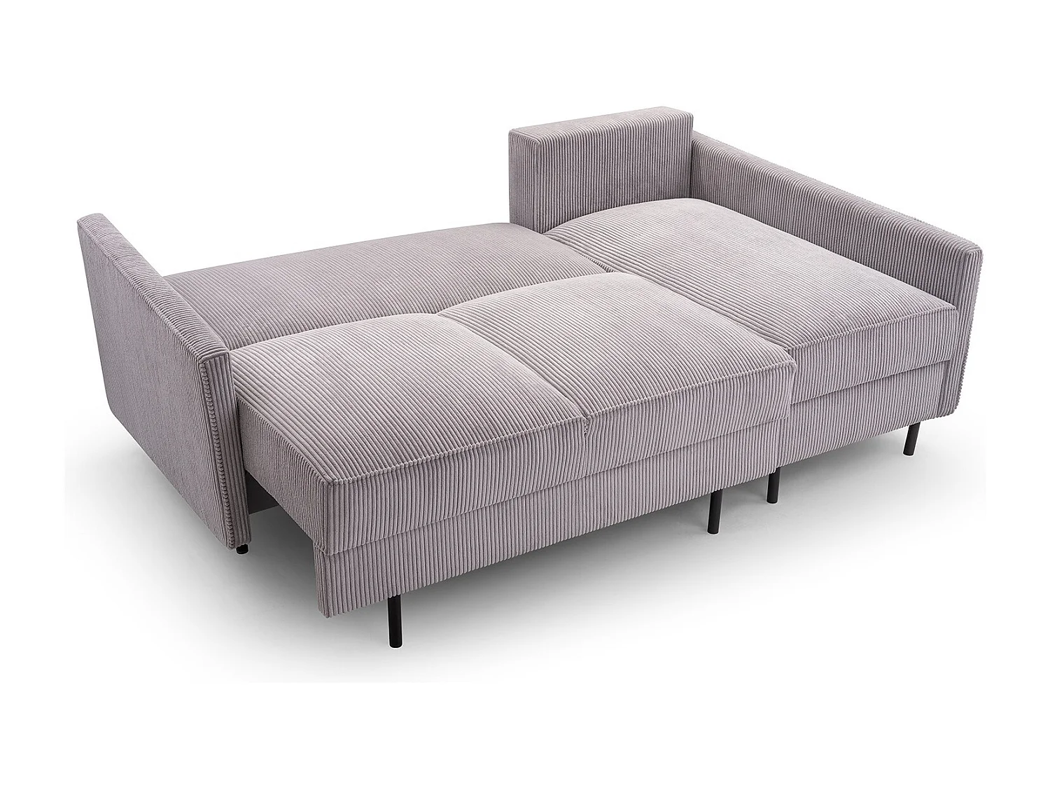 Ecksofa, ROBIN Sofa Mit Cordstoff-POSO, Ausziehbar, Schlafbereich 145x203cm, Robustes Holzgestell, Rechte Seite, HELLGRAU