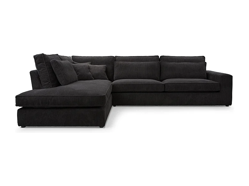 Ecksofa COBRA, Stoff-LINCOLN, Modernes Ecksofa Mit Kissen, Wellenfederung, Rückseite Bezogen, Freistehend, Links-Layout 89x314x224cm, SCHWARZ
