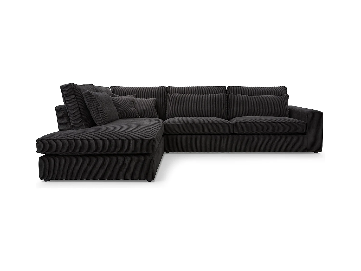 Ecksofa COBRA, Stoff-LINCOLN, Modernes Ecksofa Mit Kissen, Wellenfederung, Rückseite Bezogen, Freistehend, Links-Layout 89x314x224cm, SCHWARZ