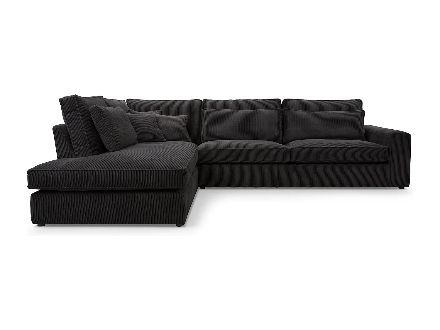 Ecksofa COBRA, Stoff-LINCOLN, Modernes Ecksofa Mit Kissen, Wellenfederung, Rückseite Bezogen, Freistehend, Links-Layout 89x314x224cm, SCHWARZ