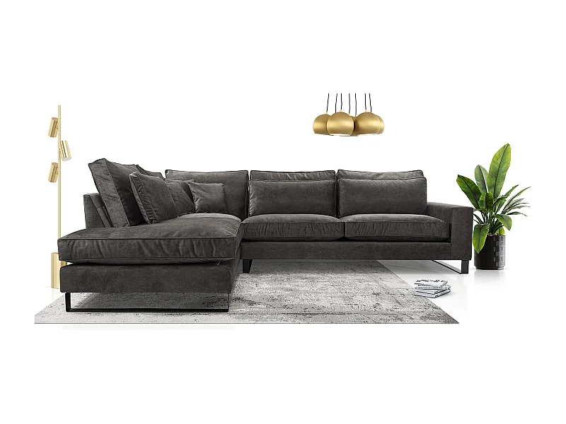 Ecksofa Freistehend L-förmig mit Wasserabweisendem Torre-Bezug, Abnehmbaren Kissen und Schwarzen Metallfüßen – Linke Seite 314x224x90 cm, Graphit