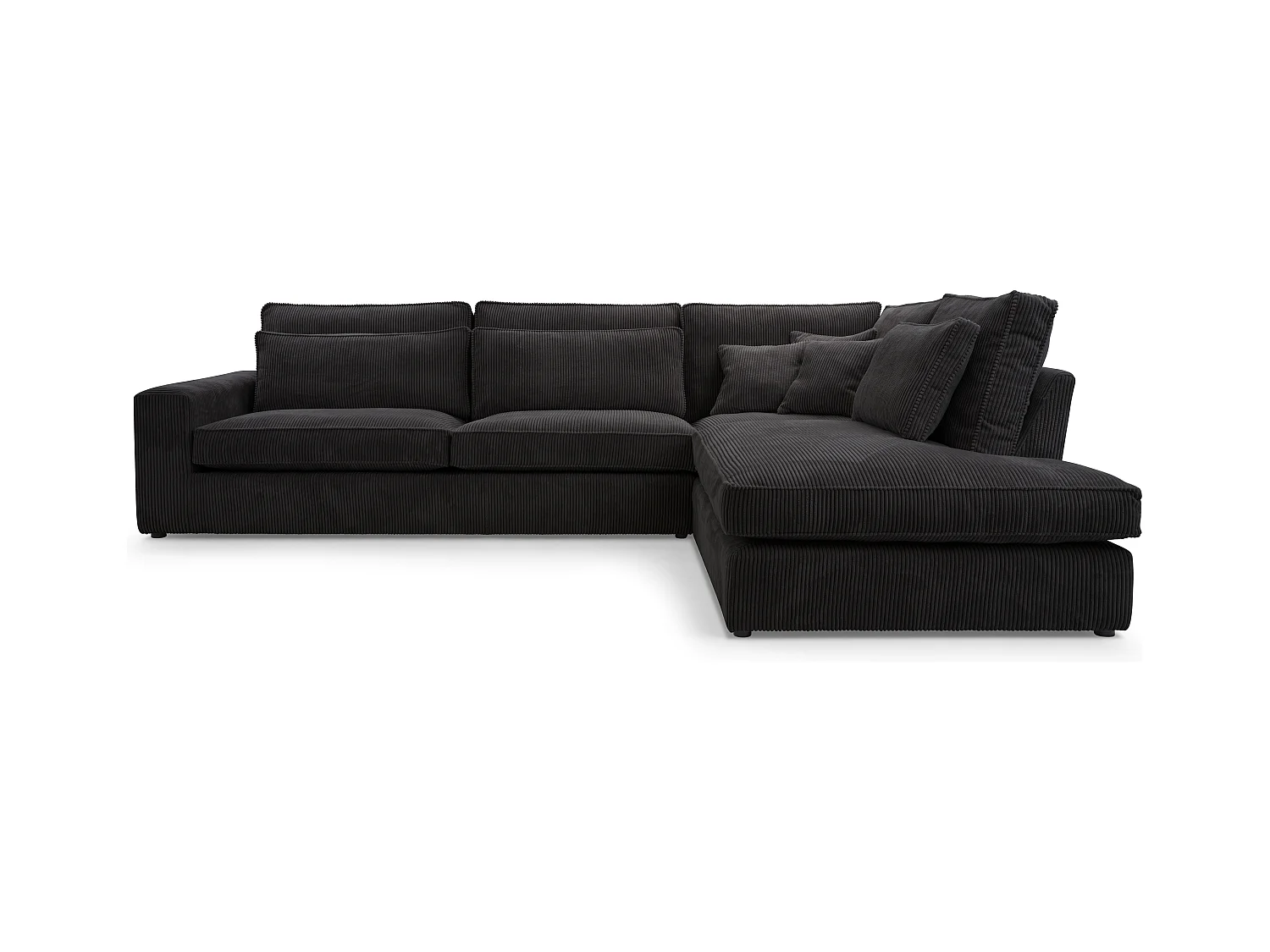 Ecksofa COBRA, Stoff-LINCOLN, Modernes Ecksofa Mit Kissen, Wellenfederung, Rückseite Bezogen, Freistehend, Rechts-Layout 89x314x224cm, SCHWARZ