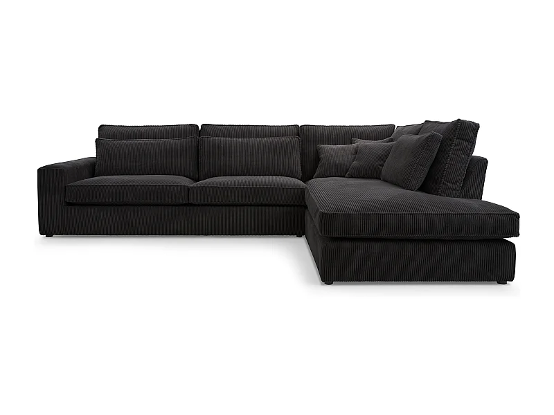 Ecksofa COBRA, Stoff-LINCOLN, Modernes Ecksofa Mit Kissen, Wellenfederung, Rückseite Bezogen, Freistehend, Rechts-Layout 89x314x224cm, SCHWARZ