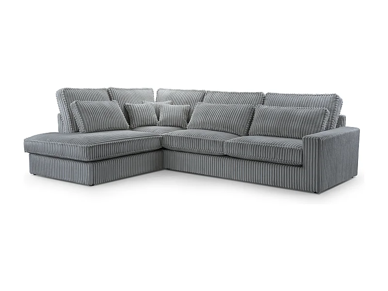 Hochwertiges Ecksofa - Modernes Sofa mit Kissen, gepolsterte Rückenlehne, bequem und stilvoll, Design Links 89x314x224 cm, Grau