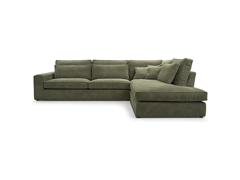 Ecksofa COBRA, Stoff-LINCOLN, Modernes Ecksofa Mit Kissen, Wellenfederung, Rückseite Bezogen, Freistehend, Rechts-Layout 89x314x224cm, GRÜN