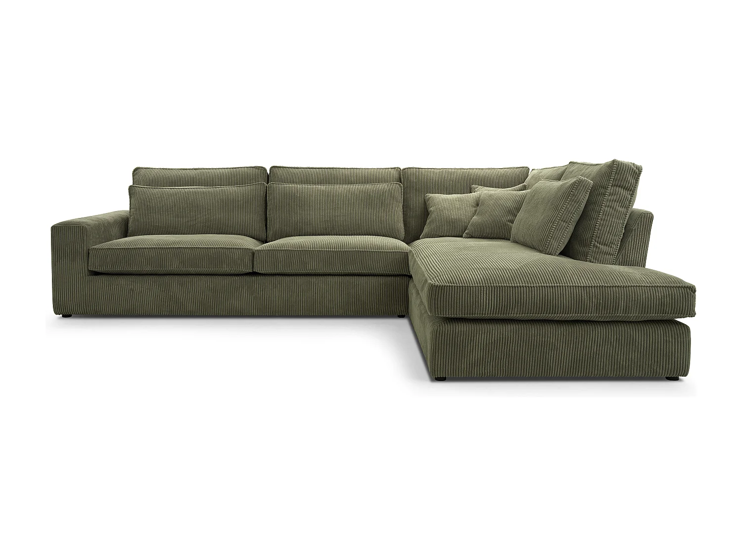 Ecksofa COBRA, Stoff-LINCOLN, Modernes Ecksofa Mit Kissen, Wellenfederung, Rückseite Bezogen, Freistehend, Rechts-Layout 89x314x224cm, GRÜN