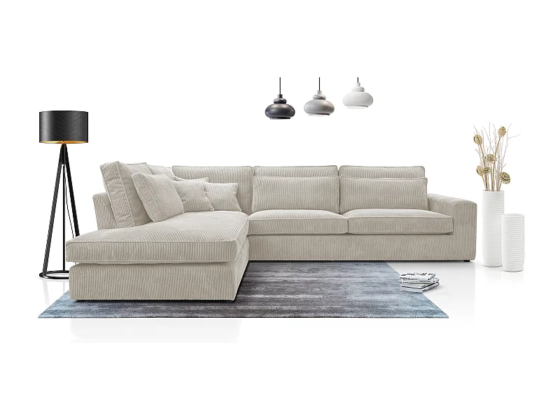Ecksofa COBRA, Stoff-LINCOLN, Modernes Ecksofa Mit Kissen, Wellenfederung, Rückseite Bezogen, Freistehend, Links-Layout 89x314x224cm, LEER