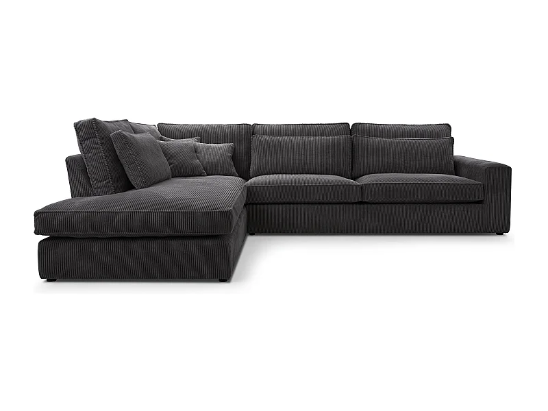 Modernes Ecksofa mit Kissen, Beste Ecke! Wohnbereich mit Bettkasten, Wave Spring Rücken, Freistehend, 89x314x224cm, Linke Seite, Graphit