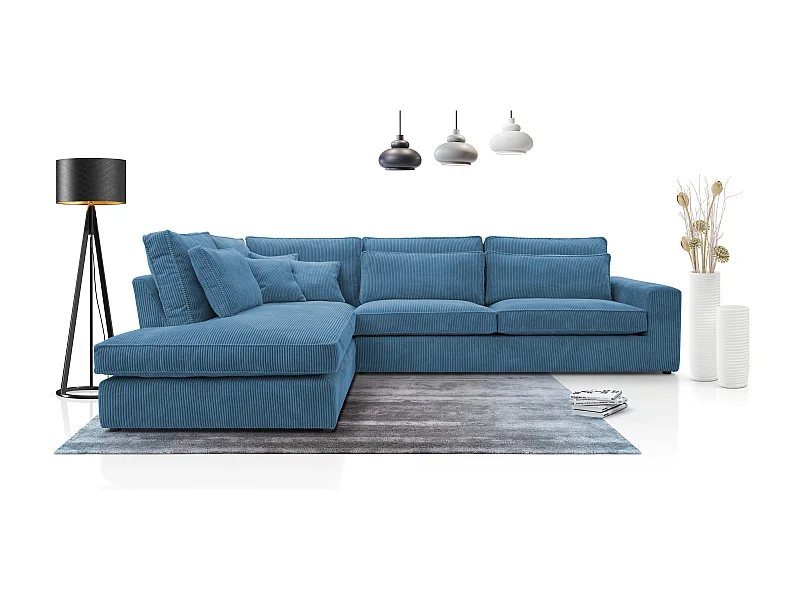 Ecksofa COBRA, Stoff-LINCOLN, Modernes Ecksofa Mit Kissen, Wellenfederung, Rückseite Bezogen, Freistehend, Links-Layout 89x314x224cm, TÜRKISCH