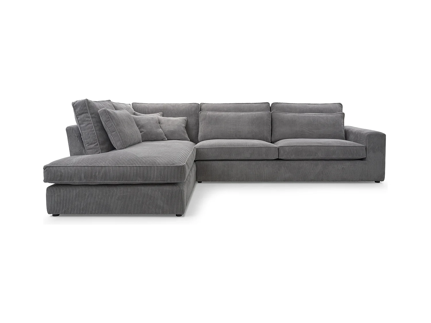 Ecksofa COBRA, Stoff-LINCOLN, Modernes Ecksofa Mit Kissen, Wellenfederung, Rückseite Bezogen, Freistehend, Links-Layout 89x314x224cm, GRAU