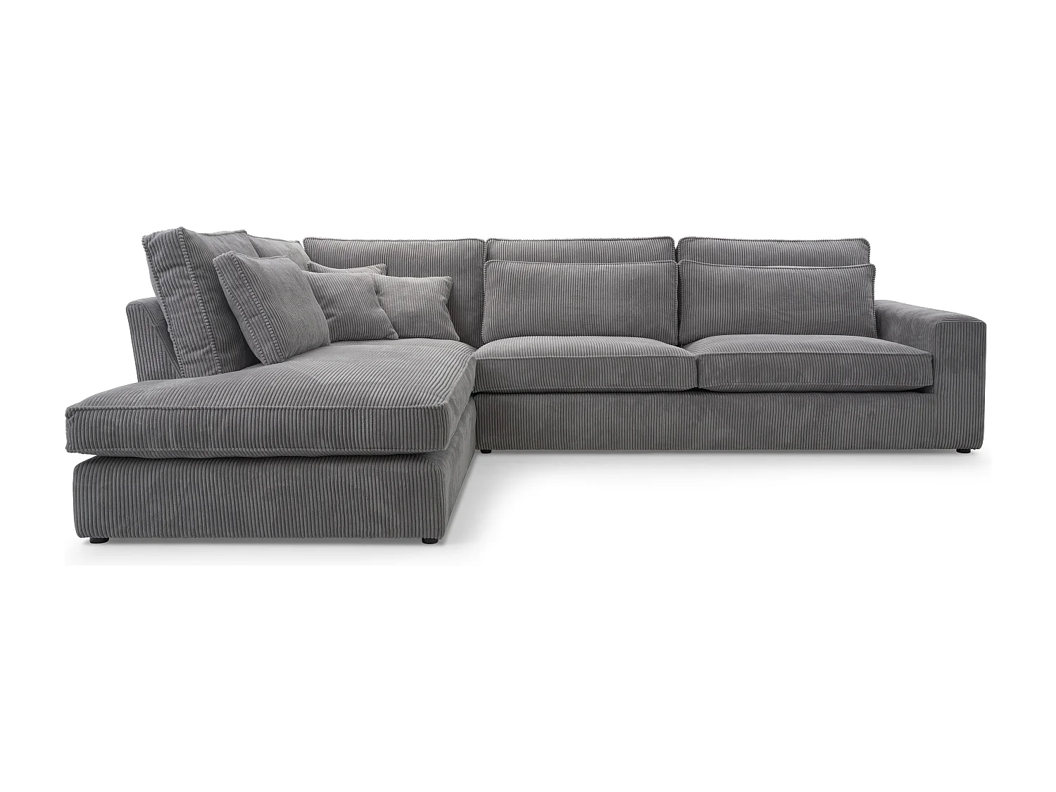 Ecksofa COBRA, Stoff-LINCOLN, Modernes Ecksofa Mit Kissen, Wellenfederung, Rückseite Bezogen, Freistehend, Links-Layout 89x314x224cm, GRAU