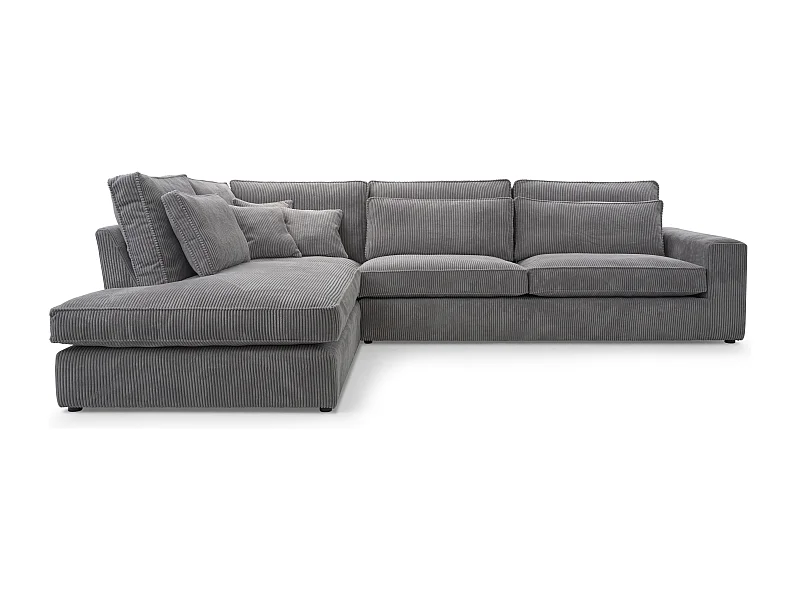 Ecksofa COBRA, Stoff-LINCOLN, Modernes Ecksofa Mit Kissen, Wellenfederung, Rückseite Bezogen, Freistehend, Links-Layout 89x314x224cm, GRAU