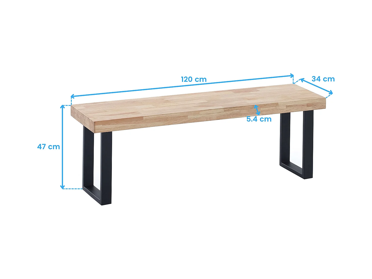 Banc de salon et salle à manger Indú Nordic Chêne Noir 120x47x34 cm