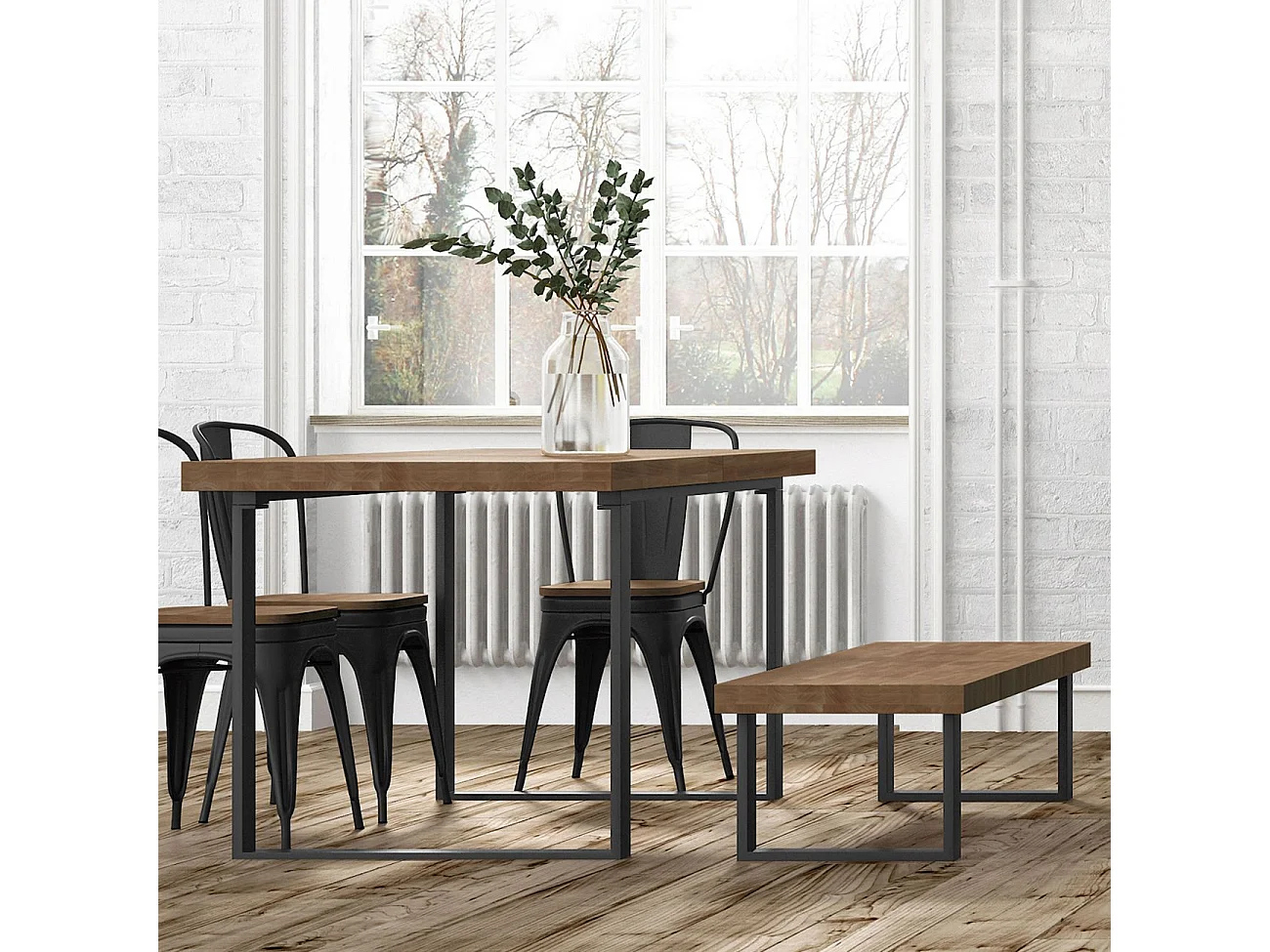 Banco asiento Loft roble american/negro 47x120x34 cm Adec