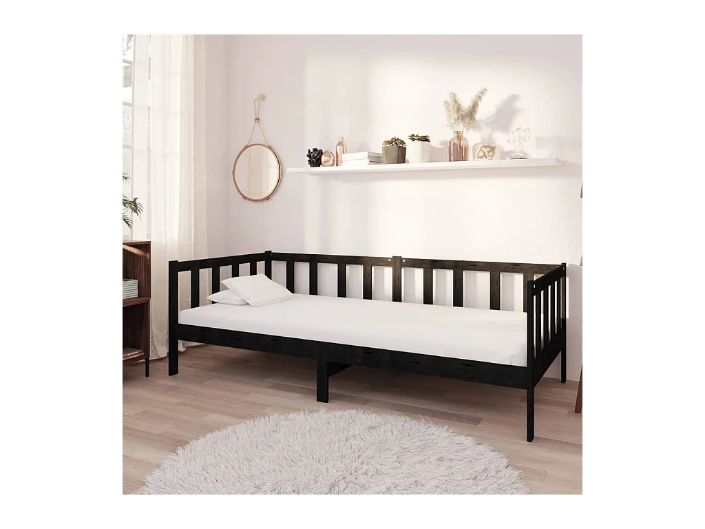 Sofá-cama 90x200 cm madeira de pinho maciça preto