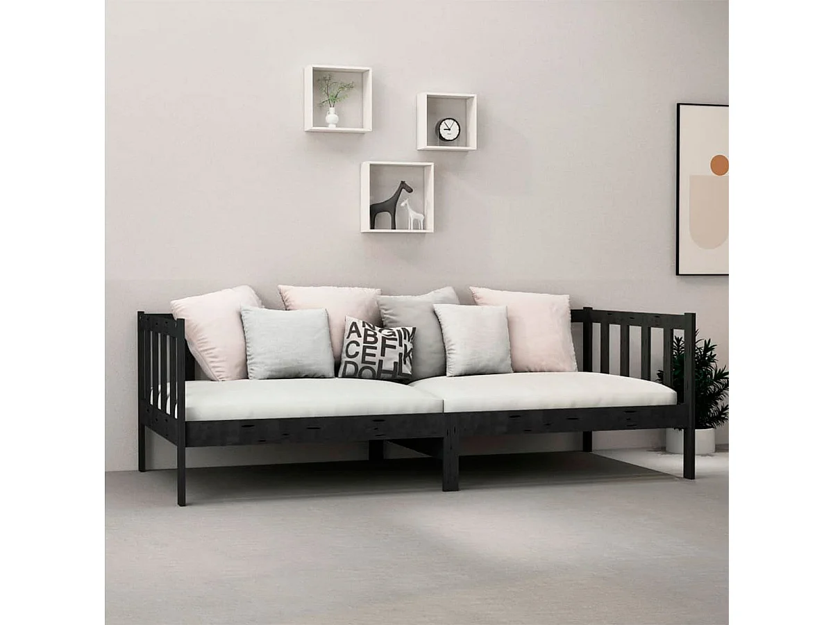 Sofá-cama 90x200 cm madeira de pinho maciça preto