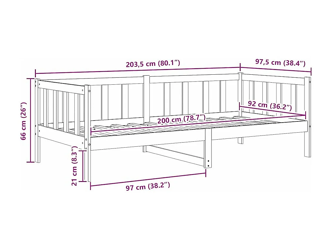 Sofá-cama 90x200 cm madeira de pinho maciça preto