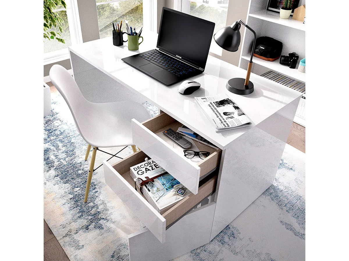 Escritorio Shiro 2 cajones con armario blanco 75x139x60 cm