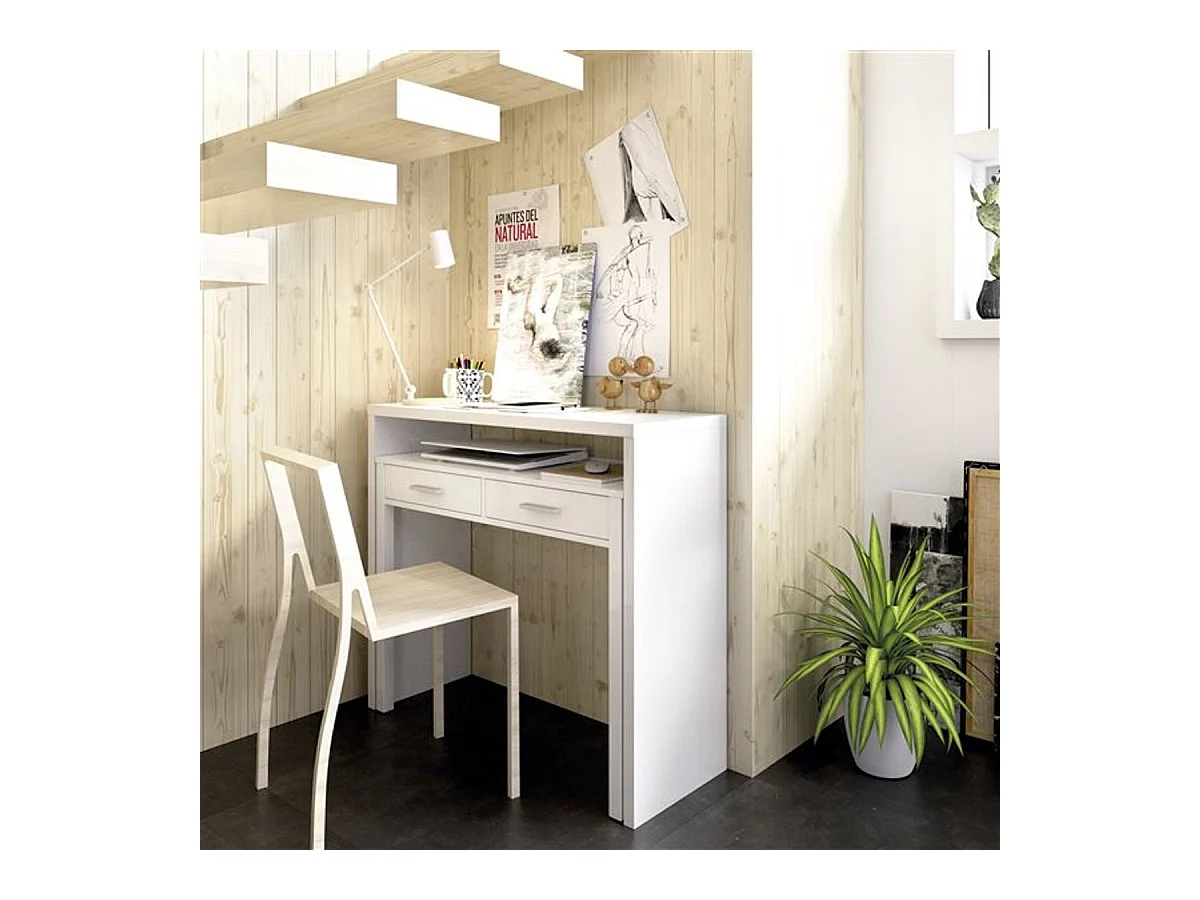 Consola Seven diseño extensible blanco brillo 99x88x36 cm