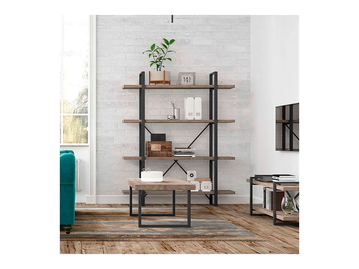 Estantería alta Plank roble American/negro 150x35x180 cm Adec