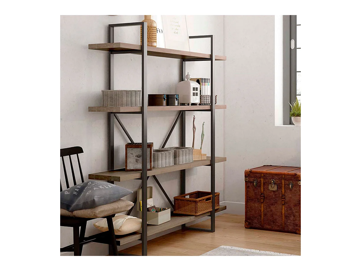 Estantería alta Plank roble American/negro 150x35x180 cm Adec