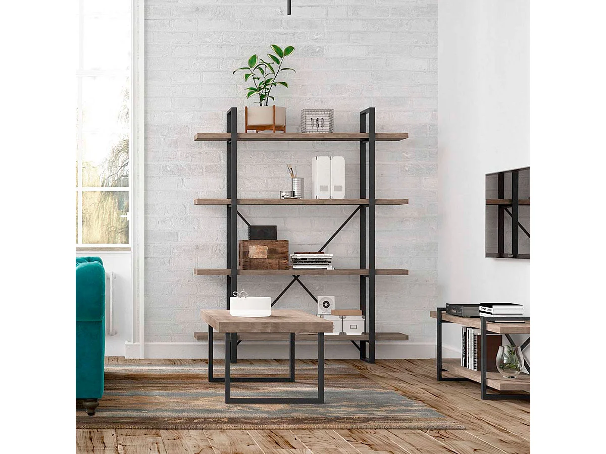 Estantería alta Plank roble American/negro 150x35x180 cm Adec