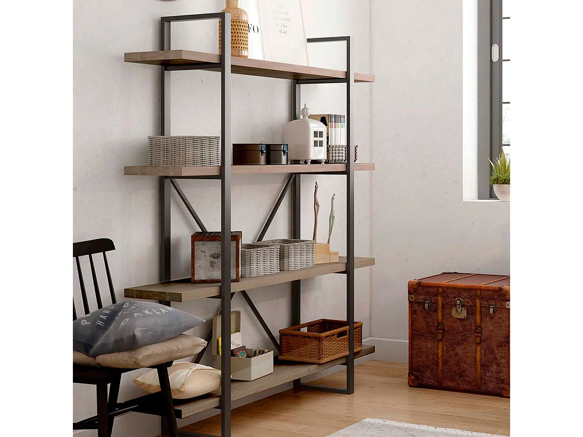 Estantería alta Plank roble American/negro 150x35x180 cm Adec