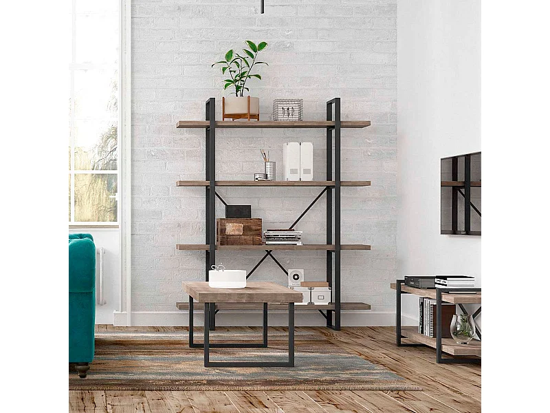 Estantería alta Plank roble American/negro 150x35x180 cm Adec