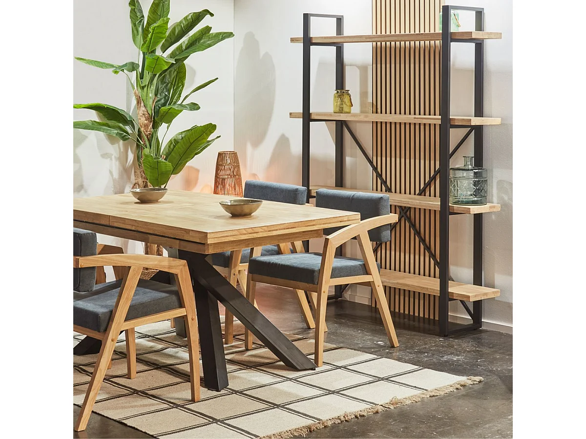 Estantería Plank 4 estantes metal roble nordish/negro 180x150x30 cm Adec