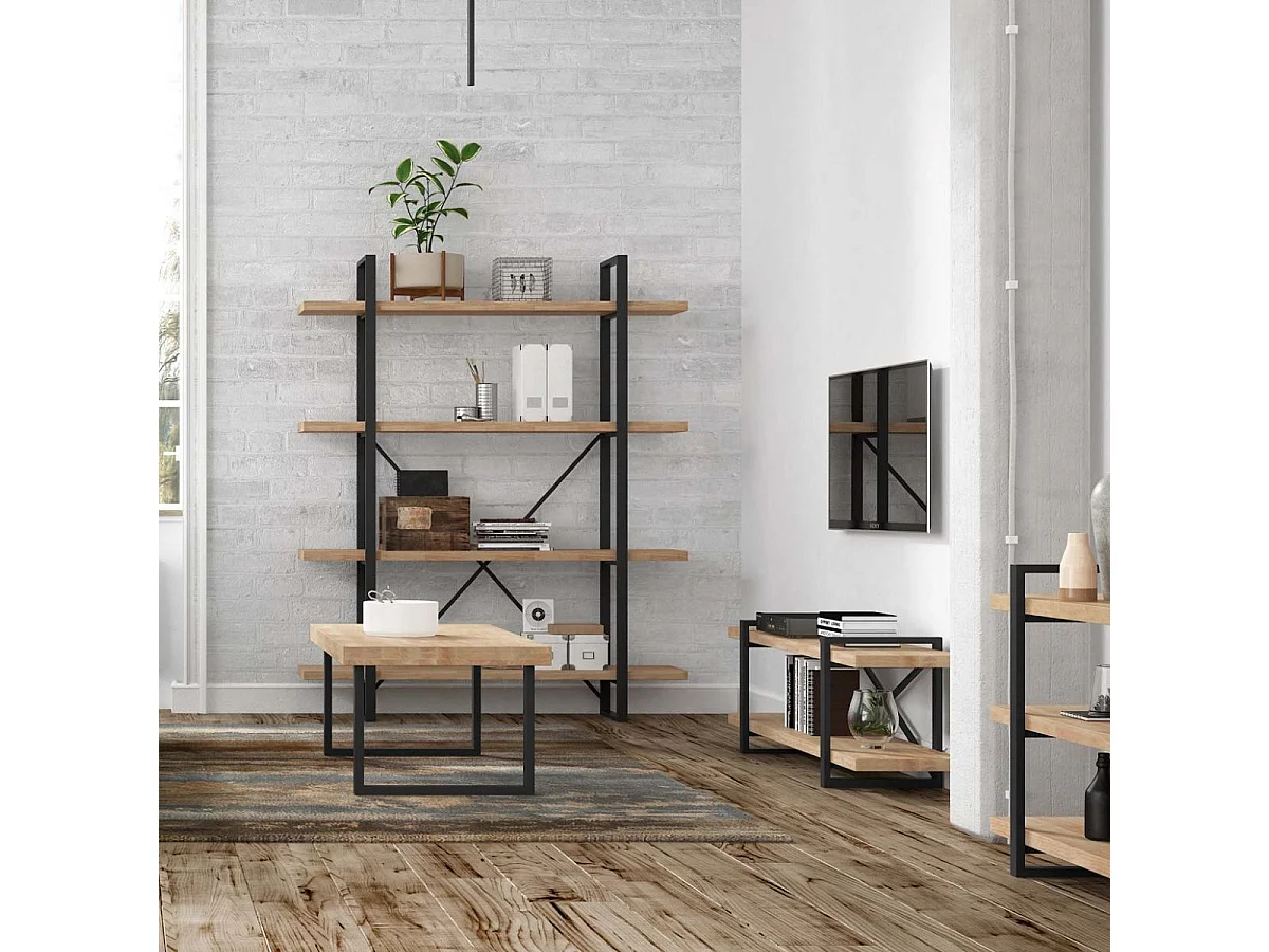 Estante Industrial Tábua 150x180x35 cm Preto e Madeira